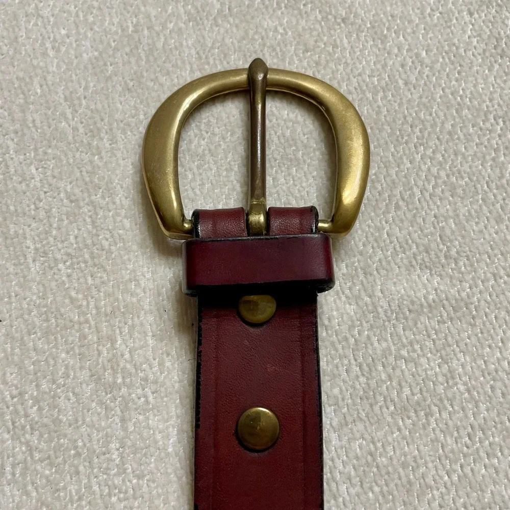 Vintage Oxblood Harness Leather Belt Brass Horseshoe Buckle Size 36 1.25